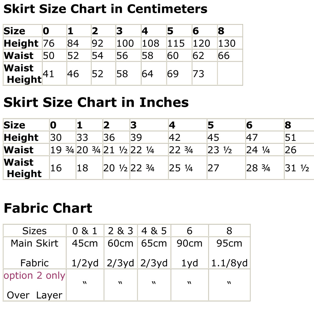 Skirt Measurement Chart For Sewing